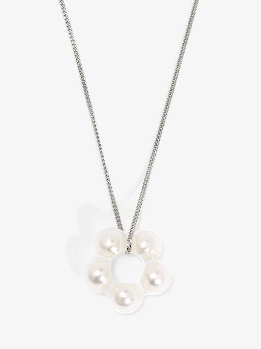 Lucite Covered Pearl Flower Charm Chain Necklace