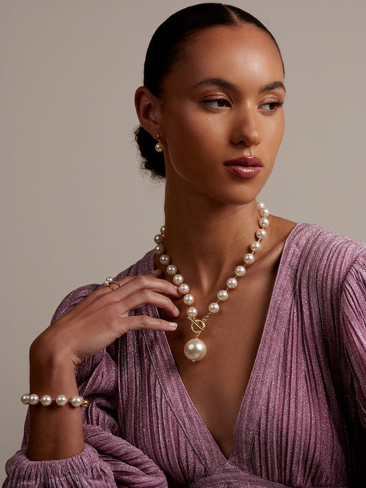 Pearl Beaded Collar Necklace with Tube Spacers