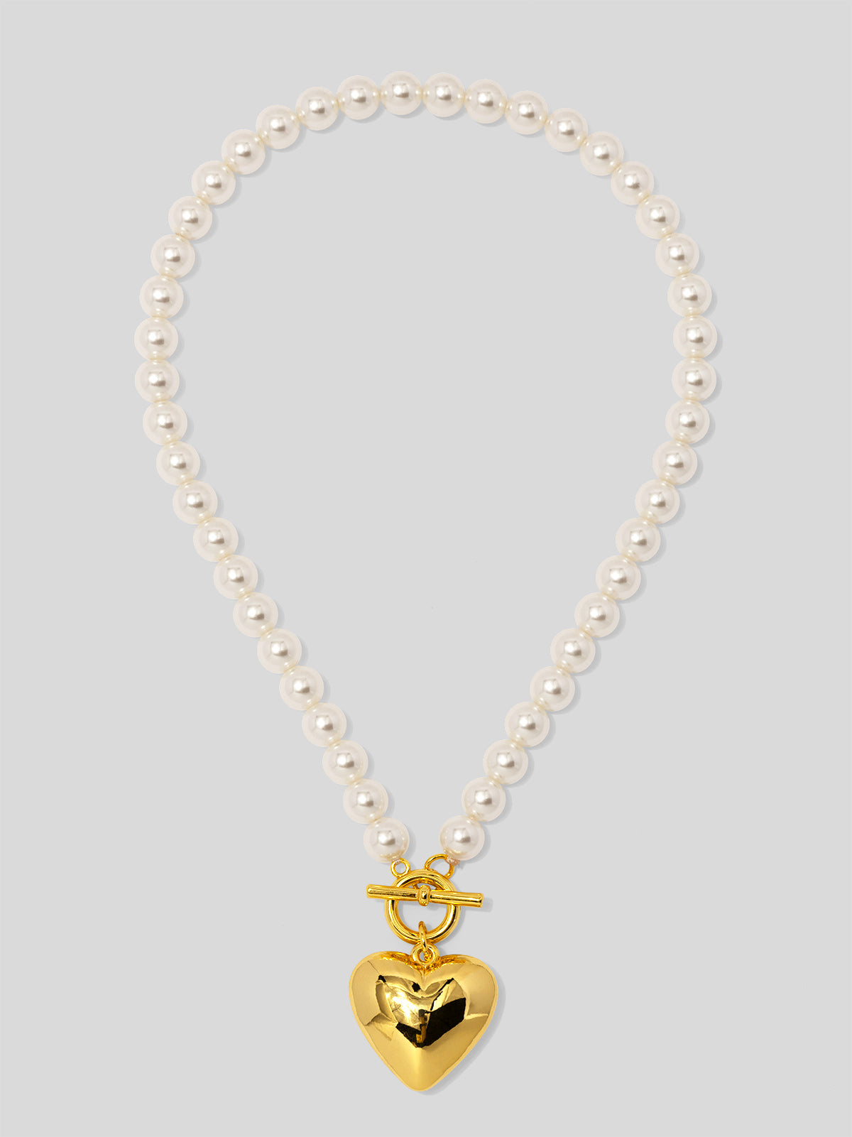 Heart Charm Pearl Collar Necklace