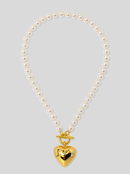 Heart Charm Pearl Collar Necklace