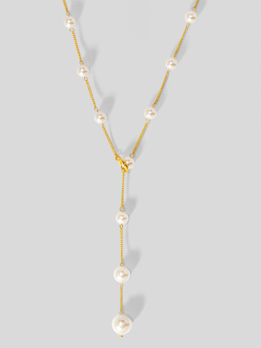 2 in 1 Pearl Lariat Collar Necklace
