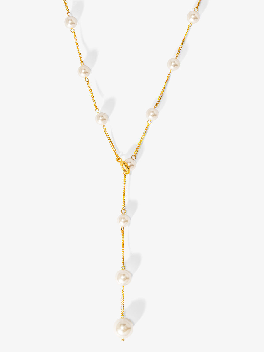 2 in 1 Pearl Lariat Collar Necklace