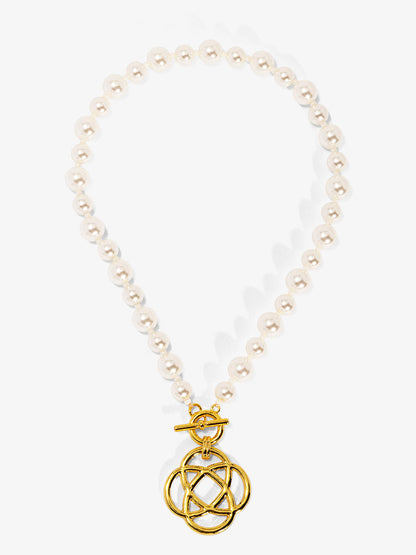 Clover Charm Pearl Beaded Collar Necklace