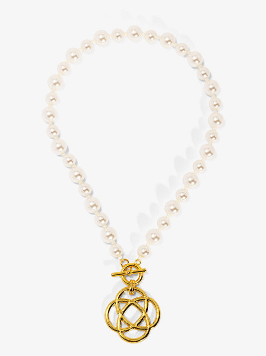 Clover Charm Pearl Beaded Collar Necklace