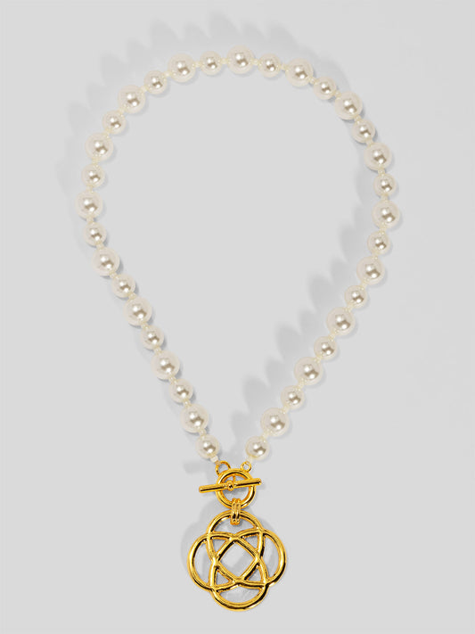 Clover Charm Pearl Beaded Collar Necklace