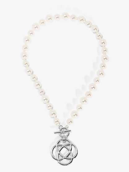 Clover Charm Pearl Beaded Collar Necklace