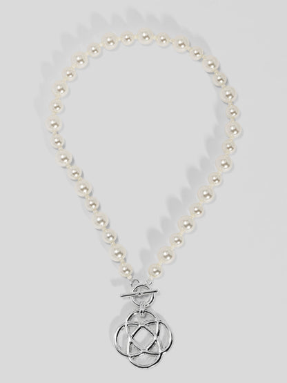Clover Charm Pearl Beaded Collar Necklace