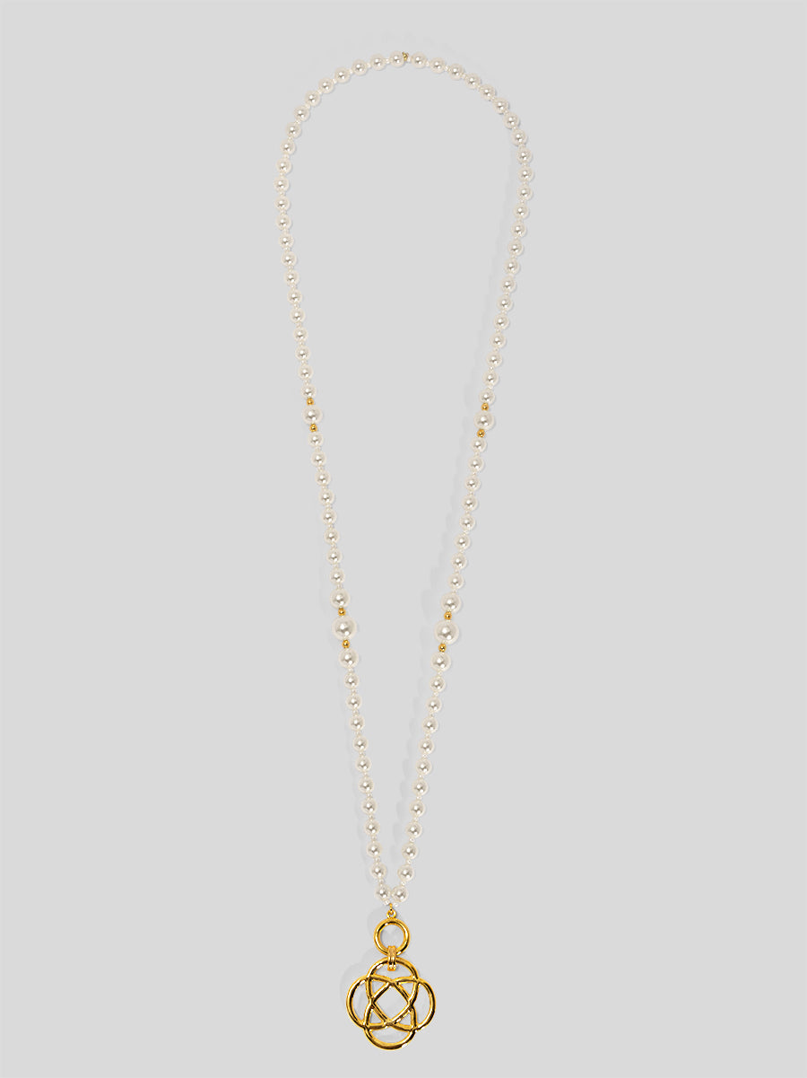 Clover Charm Pearl Beaded Long Necklace