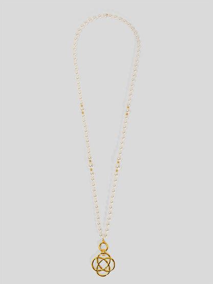 Clover Charm Pearl Beaded Long Necklace