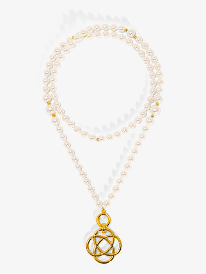 Clover Charm Pearl Beaded Long Necklace