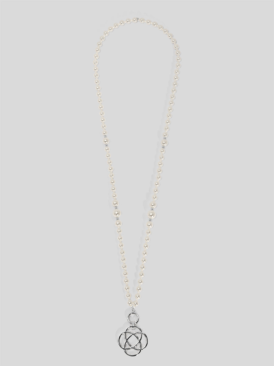 Clover Charm Pearl Beaded Long Necklace