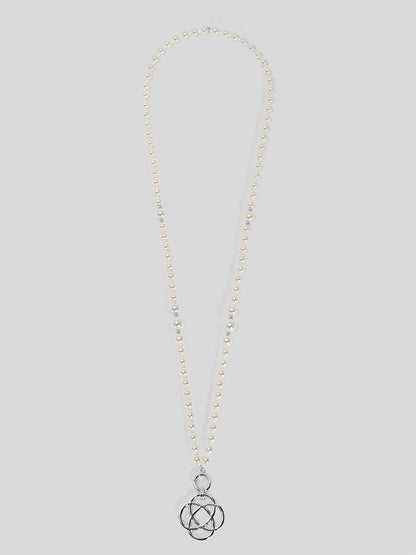 Clover Charm Pearl Beaded Long Necklace