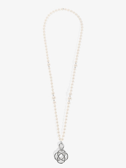 Clover Charm Pearl Beaded Long Necklace