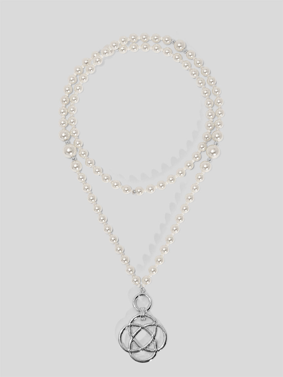 Clover Charm Pearl Beaded Long Necklace