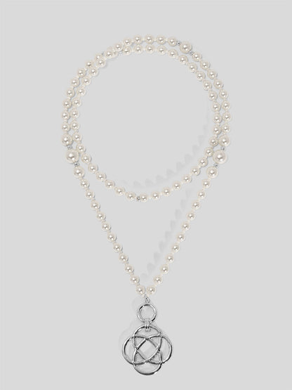 Clover Charm Pearl Beaded Long Necklace