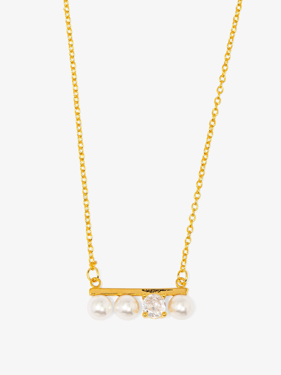 Pearl and Crystal Bar Pendant Necklace