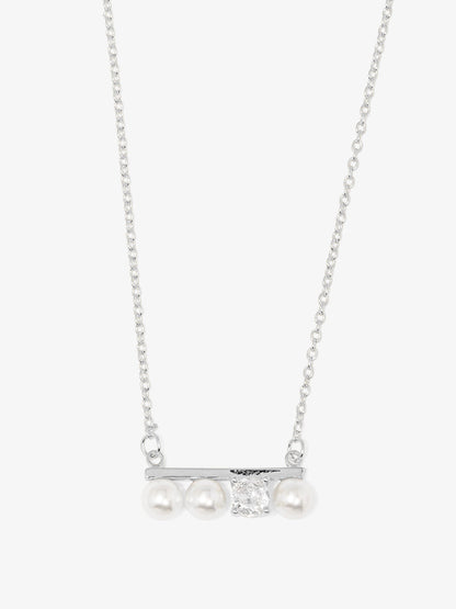 Pearl and Crystal Bar Pendant Necklace