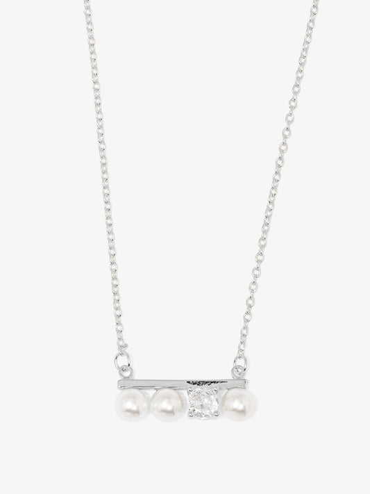 Pearl and Crystal Bar Pendant Necklace
