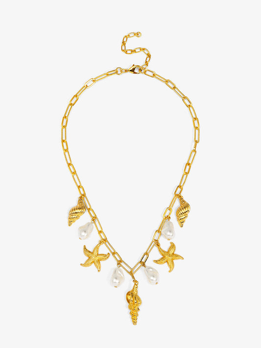 Baroque Pearl and Sea Charm Short Necklace