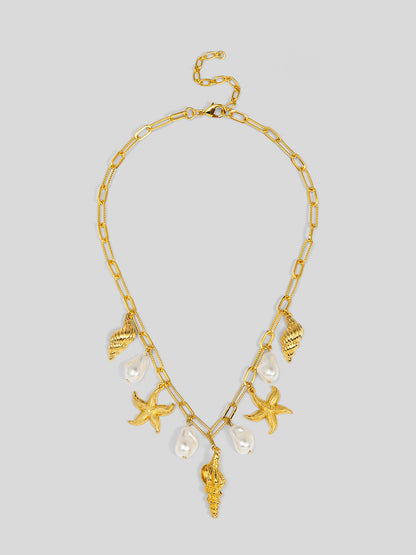 Baroque Pearl and Sea Charm Short Necklace