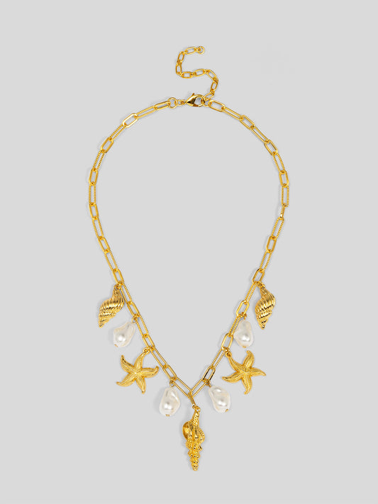Baroque Pearl and Sea Charm Short Necklace