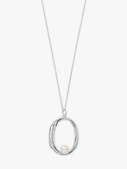 Hammered Oval Pearl Pendant Necklace