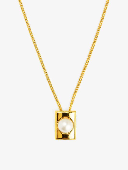 Square Pearl Pendant Short Necklace