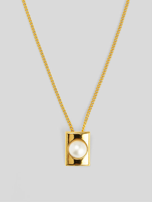 Square Pearl Pendant Short Necklace