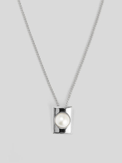 Square Pearl Pendant Short Necklace