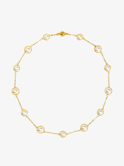 Half Pearl and Chain Magnet Short Necklace