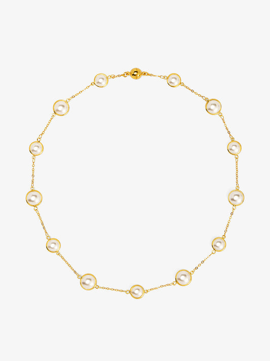 Half Pearl and Chain Magnet Short Necklace