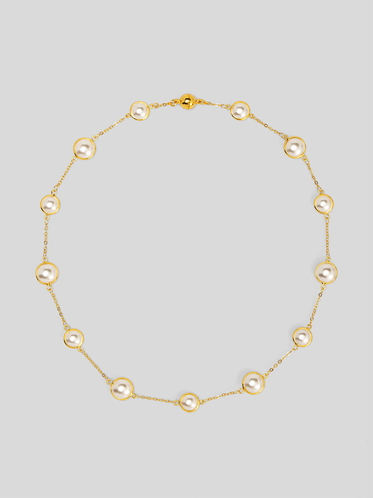 Half Pearl and Chain Magnet Short Necklace
