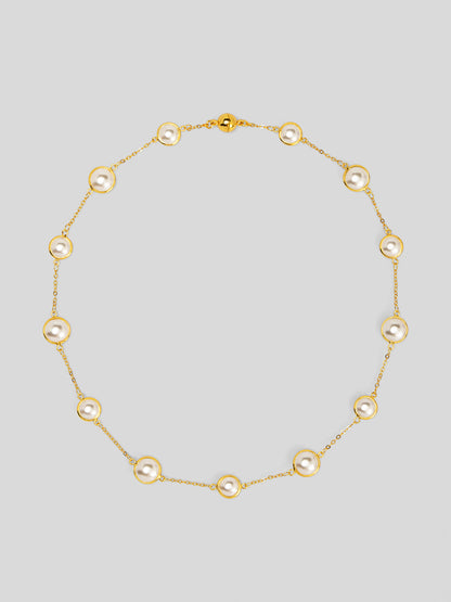 Half Pearl and Chain Magnet Short Necklace