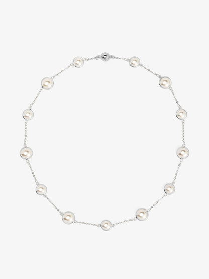 Half Pearl and Chain Magnet Short Necklace