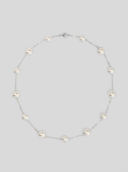 Half Pearl and Chain Magnet Short Necklace