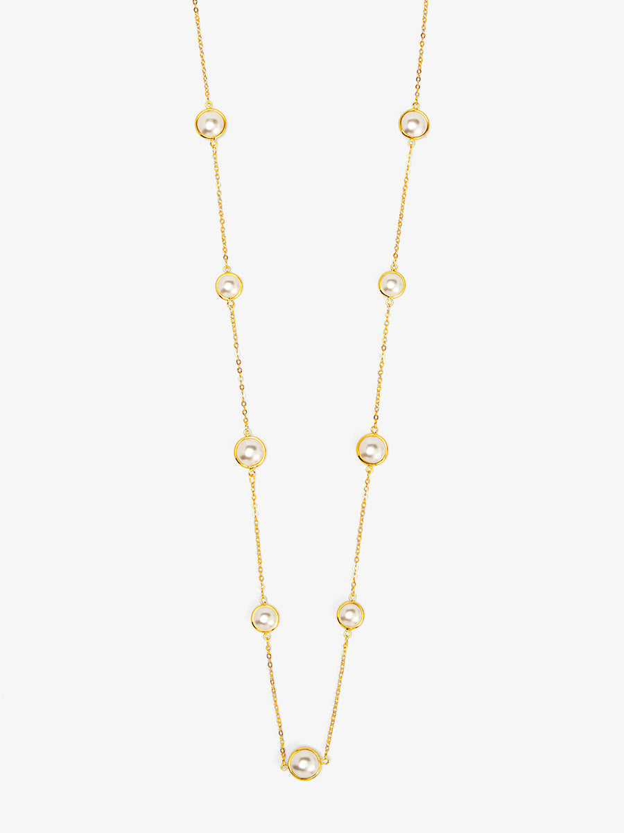 Half Pearl and Chain Magnet Long Necklace