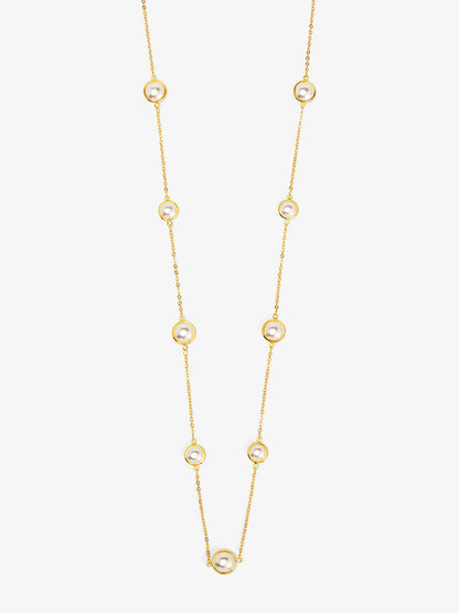 Half Pearl and Chain Magnet Long Necklace