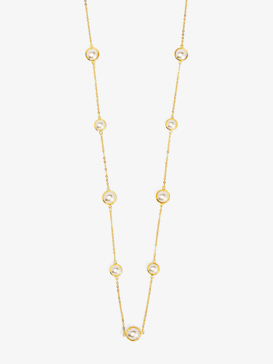 Half Pearl and Chain Magnet Long Necklace