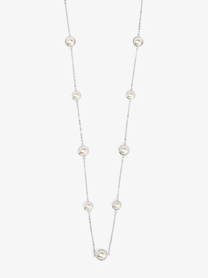 Half Pearl and Chain Magnet Long Necklace