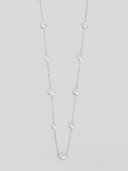 Half Pearl and Chain Magnet Long Necklace