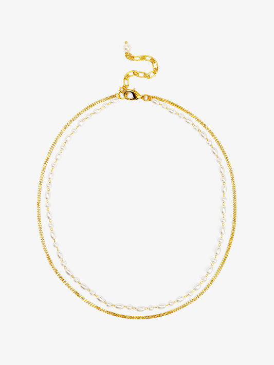 Chain and Pearl Layered Short Necklace