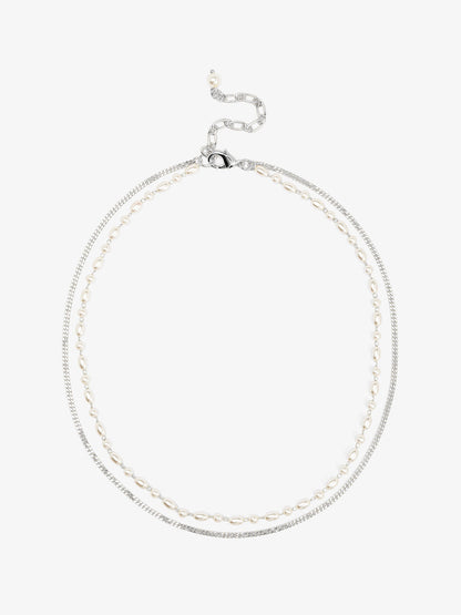 Chain and Pearl Layered Short Necklace