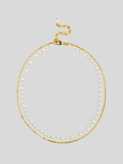 Chain and Pearl Layered Short Necklace