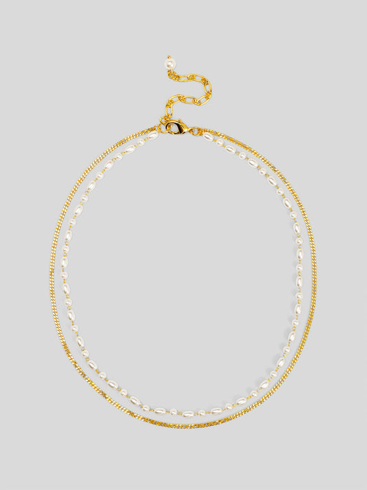 Chain and Pearl Layered Short Necklace