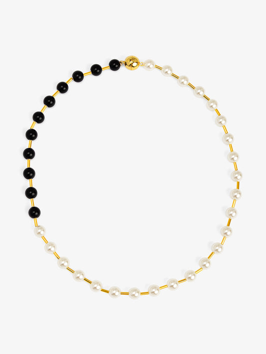 Black and White Pearl Beaded Magnetic Necklace