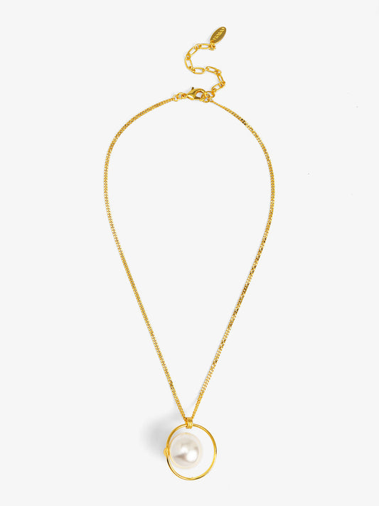 Encircled Pearl Charm Pendant Necklace