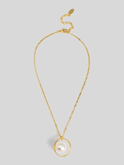 Encircled Pearl Charm Pendant Necklace