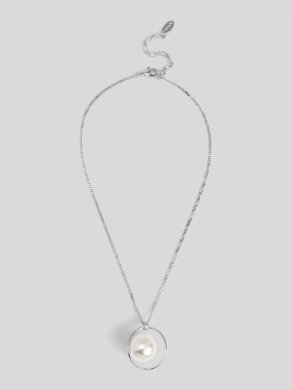 Encircled Pearl Charm Pendant Necklace