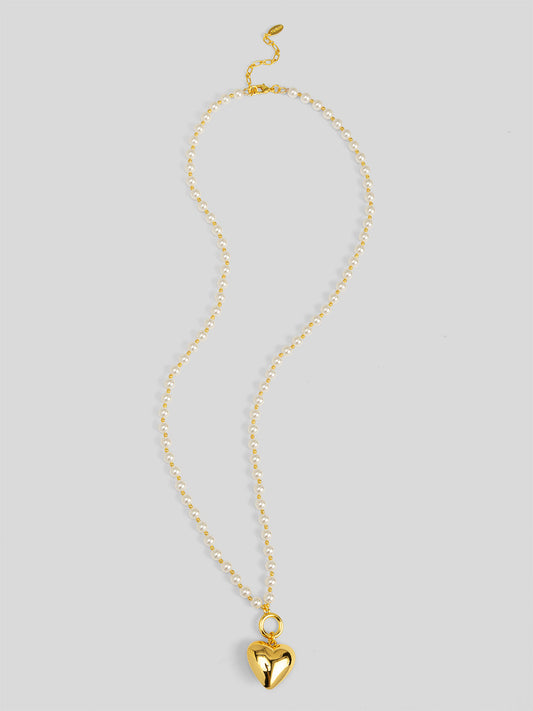 Heart Charm Pearl Long Necklace