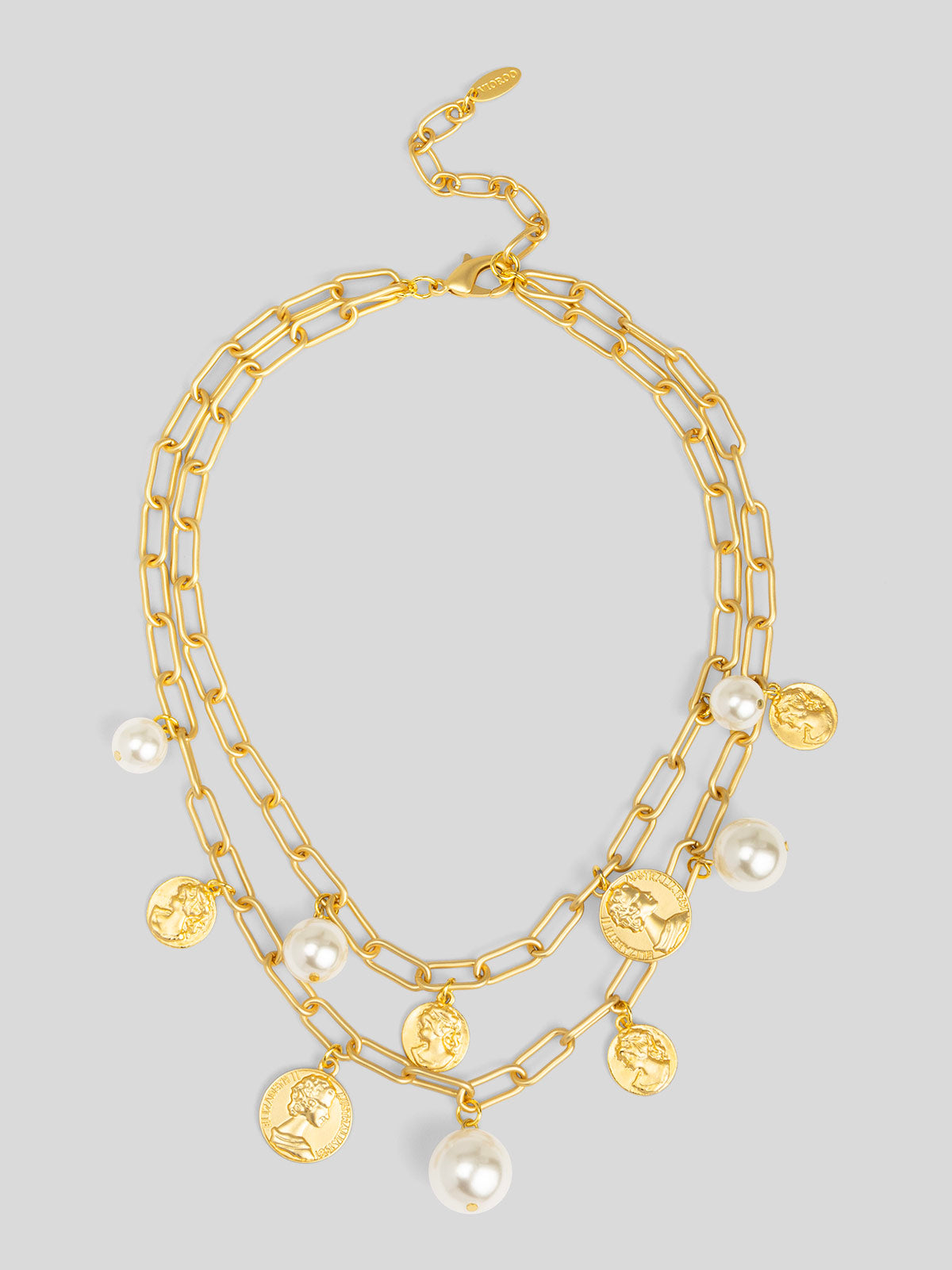 Pearls and Coins Charm Layered Necklace
